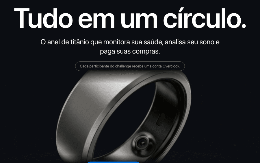 Hero da landing Orbe com um anel inteligente de titânio em destaque