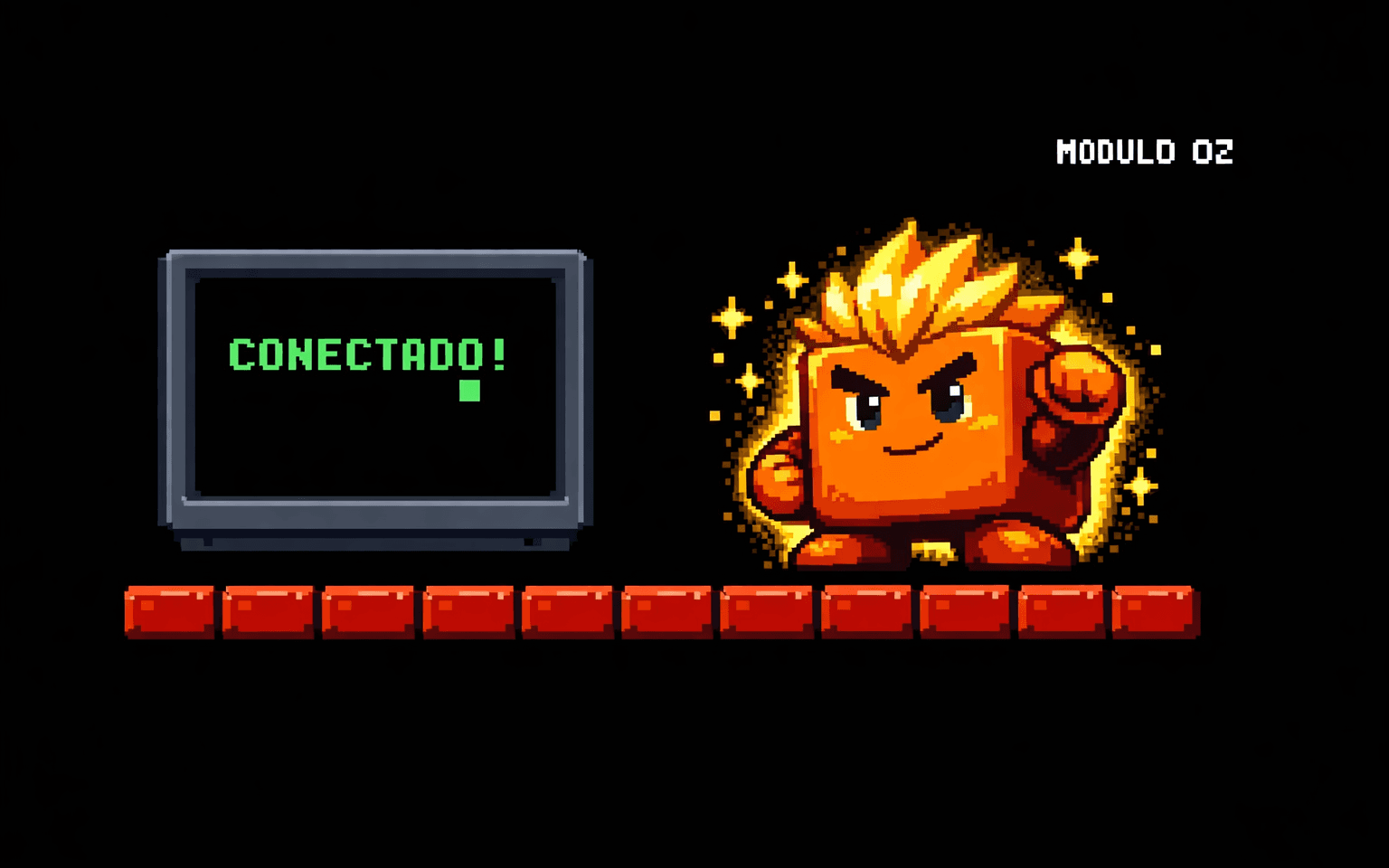 Arte pixel art 16-bit do módulo 02: Primeiras Vitórias
