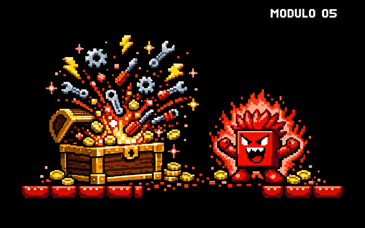 Arte pixel art 16-bit do módulo 05: Catálogo & Arsenal